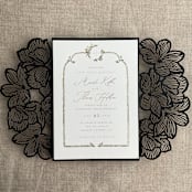 "Black Orchid Floral Lasercut Gate Jacket for 5x7 inch Invitation | Pack of 10 | Envelopes Included" - Invitation Jackets and Overlays in black by Ivory Invitations