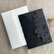 "Black Orchid Floral Lasercut Gate Jacket for 5x7 inch Invitation | Pack of 10 | Envelopes Included" - Invitation Jackets and Overlays in black by Ivory Invitations