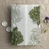 "Moss Hydrangea floral printed vellum wrap for 5x7 card | pack of 10" - Invitation Jackets and Overlays in green by Ivory Invitations