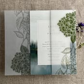 "Moss Hydrangea floral printed vellum wrap for 5x7 card | pack of 10" - Invitation Jackets and Overlays in green by Ivory Invitations