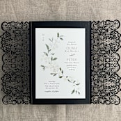 "Black French Lace Lasercut Gate Jacket for 4.25x6 inch Invitation  | Pack of 10 | Envelopes Included" - Invitation Jackets and Overlays in black by Ivory Invitations