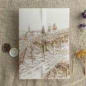 "Hazelnut vineyard landscape sketch printed vellum wrap for 5x7 card | pack of 10" - Invitation Jackets and Overlays in beige by Ivory Invitations