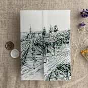 "Forest green vineyard landscape sketch printed vellum wrap for 5x7 card | pack of 10" - Invitation Jackets and Overlays in green by Ivory Invitations