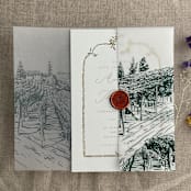 "Forest green vineyard landscape sketch printed vellum wrap for 5x7 card | pack of 10" - Invitation Jackets and Overlays in green by Ivory Invitations