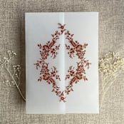"Rust print French floral crest vellum wrap for 5x7 card | pack of 10" - Invitation Jackets and Overlays in copper by Ivory Invitations