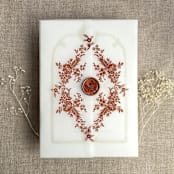 "Rust print French floral crest vellum wrap for 5x7 card | pack of 10" - Invitation Jackets and Overlays in copper by Ivory Invitations