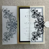 "Black La belle antique rose floral lace printed vellum wrap for 5x7 card  | pack of 10" - Invitation Jackets and Overlays in black by Ivory Invitations