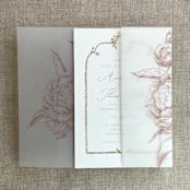 "Old rose etched grand peony floral printed vellum wrap for 5x7 card  | pack of 10" - Invitation Jackets and Overlays in pink by Ivory Invitations