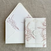 "Old rose etched grand peony floral printed vellum wrap for 5x7 card  | pack of 10" - Invitation Jackets and Overlays in pink by Ivory Invitations