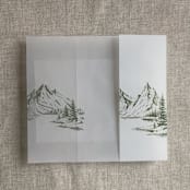 "Green mountain sketch printed vellum wrap for 5x7 card | pack of 10" - Invitation Jackets and Overlays in green by Ivory Invitations