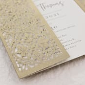 "Gold Gatefold Wedding Laser Cut Covers | Set of 10 | Envelopes Included" - Invitation Jackets and Overlays in gold by Self Stationery