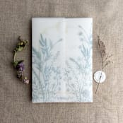 "Steel blue English botanical garden floral vellum wrap for 5x7 card | pack of 10" - Invitation Jackets and Overlays in blue by Ivory Invitations