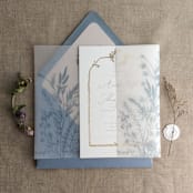 "Steel blue English botanical garden floral vellum wrap for 5x7 card | pack of 10" - Invitation Jackets and Overlays in blue by Ivory Invitations