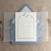 "Steel blue English botanical garden floral vellum wrap for 5x7 card | pack of 10" - Invitation Jackets and Overlays in blue by Ivory Invitations