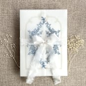 "French blue print French floral crest vellum wrap for 5x7 card | pack of 10" - Invitation Jackets and Overlays in blue by Ivory Invitations