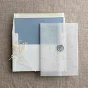 "Stella Celestial steel blue color printed vellum wrap for 5x7 card | pack of 10" - Invitation Jackets and Overlays in blue by Ivory Invitations