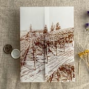 "Brown vineyard landscape sketch printed vellum wrap for 5x7 card | pack of 10" - Invitation Jackets and Overlays in brown by Ivory Invitations