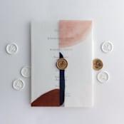 "Navy blush minimalist watercolor block printed vellum wrap for 5x7 card  | pack of 10" - Invitation Jackets and Overlays in multicolorassorted-colors by Ivory Invitations
