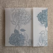 "Steel blue  Hydrangea floral printed vellum wrap for 5x7 card  | pack of 10" - Invitation Jackets and Overlays in blue by Ivory Invitations