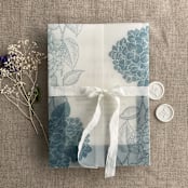 "Steel blue  Hydrangea floral printed vellum wrap for 5x7 card  | pack of 10" - Invitation Jackets and Overlays in blue by Ivory Invitations