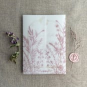 "Mauve English botanical garden floral vellum wrap for 5x7 card | pack of 10" - Invitation Jackets and Overlays in pink by Ivory Invitations