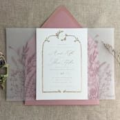 "Mauve English botanical garden floral vellum wrap for 5x7 card | pack of 10" - Invitation Jackets and Overlays in pink by Ivory Invitations