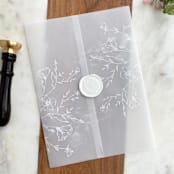 "White Floral Botanical Vellum Wrap | Set of 10" - Invitation Jackets and Overlays in white by Eva Friesen