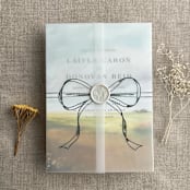 "Forest green ribbon bow printed vellum wrap for 5x7 card | pack of 10" - Invitation Jackets and Overlays in green by Ivory Invitations