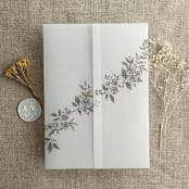 "Lauren minimalist blue floral garland printed vellum wrap for 5x7 card | pack of 10" - Invitation Jackets and Overlays in blue by Ivory Invitations