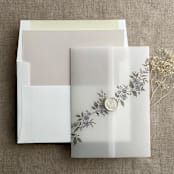 "Lauren minimalist blue floral garland printed vellum wrap for 5x7 card | pack of 10" - Invitation Jackets and Overlays in blue by Ivory Invitations