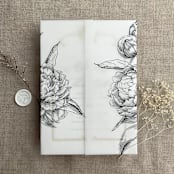 "Black etched grand peony floral printed vellum wrap for 5x7 card  | pack of 10" - Invitation Jackets and Overlays in black by Ivory Invitations