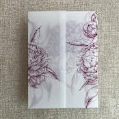 "Mulberry etched grand peony floral printed vellum wrap for 5x7 card  | pack of 10" - Invitation Jackets and Overlays in purple by Ivory Invitations