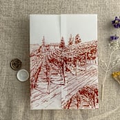 "Rust vineyard landscape sketch printed vellum wrap for 5x7 card | pack of 10" - Invitation Jackets and Overlays in copper by Ivory Invitations