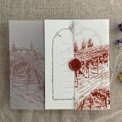"Rust vineyard landscape sketch printed vellum wrap for 5x7 card | pack of 10" - Invitation Jackets and Overlays in copper by Ivory Invitations