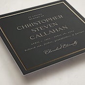 "Timeless Charm" - Foil Press Memorial Cards in Charcoal by Lucrecia Caporale - Detail
