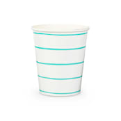 "Aqua Frenchie Stripes 9 oz Cups - Pack of 8" - Paper and Plastic Cups in white by Jollity and Co