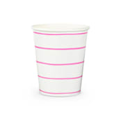 "Cerise Frenchie Stripes 9 oz Cups - Pack of 8" - Paper and Plastic Cups in white by Jollity and Co