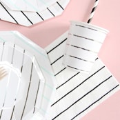 "Silver Metallic Frenchie Stripes 9 oz Cups - Pack of 8" - Paper and Plastic Cups in natural by Jollity and Co