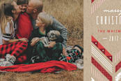 "Herringbone Band Photo Card" - Stationery in Crimson by Amber Barkley - Close-Up