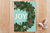 "Joy Holiday Wreath" - Stationery in Aqua by Faith Harlow - Front