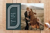 "Abstract Geometric New Year's Photo Card" - Stationery in Dark Teal by Amber Barkley - Front