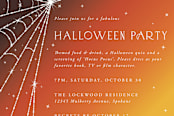 "Square Sparkling Spiderweb Halloween Party Invitation" - Stationery in Orange Sunset by itsjensworld - Close-Up