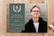 "MD Asclepius and Laurel Wreath Graduation Photo Announcement" - Stationery in Sage by itsjensworld - Front