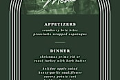 "Painted Arch Holiday Party Menu Card" - Stationery in Pine by Amber Barkley - Close-Up