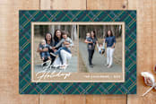 "Winter Plaid 2-Photo Card" - Stationery in Teal by Amber Barkley - Front