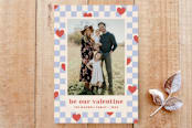 "Checkered Hearts Valentine's Day Photo Card" - Stationery in Cherry by Amber Barkley - Front