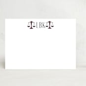"Scales Of Justice Monogram" - Stationery in Burgundy by Lisa Travis - Front