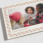 "Checkered Holiday 1-Photo Card" - Stationery in Crimson by Amber Barkley - Close-Up