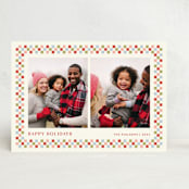 "Checkered Holiday 2-Photo Card" - Stationery in Crimson by Amber Barkley - Front