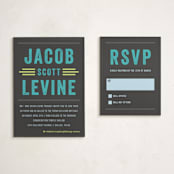 "Namely" - Mitzvah RSVP Cards in Charcoal by Rebecca Bowen - With Invitation